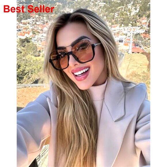 Retro Oversized Aviator Sunglasses Square Double Bridge Pilot Sun Glasses main image 4